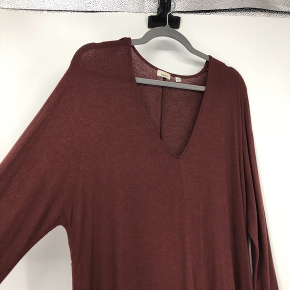 Wilfred rust burgundy lightweight rayon wool blend Deep V long sleeve tee Large - Picture 5 of 13